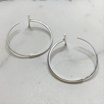 Minimalist Bar Sterling Silver Hoop Earrings, 2 of 8
