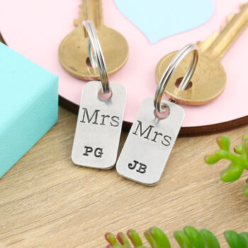 Couples Gift Mr And Mrs Personalised Pair Of Key Rings, 5 of 5