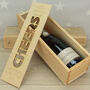 Personalised Cheers Engraved Wooden Bottle Box, thumbnail 1 of 5