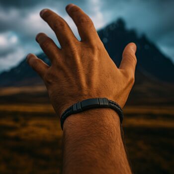 Men's Adjustable Black Leather Bracelet | Genuine Thick Double 6mm Woven Leather With Black Stainless Steel Snap Clasp, 4 of 7