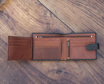 Personalised Mens Black And Tan Leather Wallet Rfid, 7 of 9