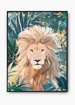 Lion In The Gold Green Jungle Leaves Wall Art Print, 4 of 5