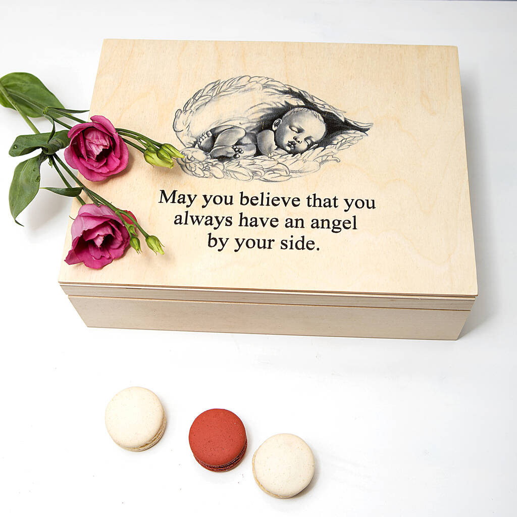 Personalised Angel Wings Baby Keepsake Box By Natural Gift Store