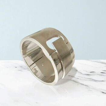 Chunky Large Sterling Silver Art Deco Hinged Bangle, 2 of 10