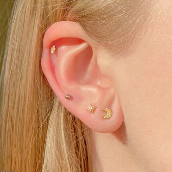 14k Solid Gold Opal Moon Stud Earrings, 3 of 5
