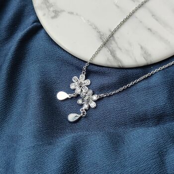 Two Floral Zircon Crystal Dokiya Dangle Necklace, 4 of 7