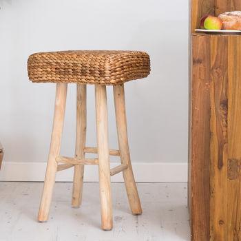 Wood Bar Stool With Wicker Seat By Za Homes Notonthehighstreet Wood Bar Stool With Wicker Seat