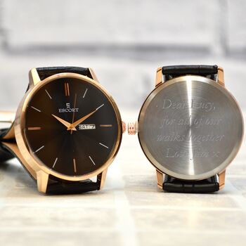 Personalised Men’s Black And Rose Gold Wrist Watch, 4 of 6