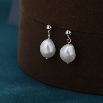 Genuine Fresh Water Pearls Drop Stud Earrings, 3 of 12