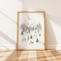 Mountain Camping Adventure Art Print For Kids, thumbnail 1 of 5