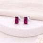 Sterling Silver Ruby Baguette Stud Earrings – 6mm X 4mm, thumbnail 2 of 6