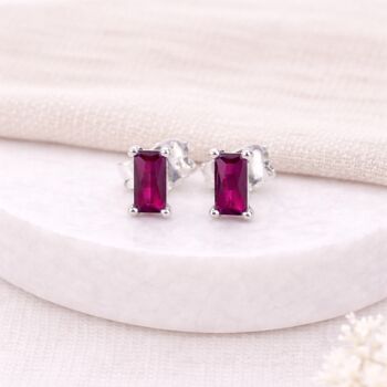 Sterling Silver Ruby Baguette Stud Earrings – 6mm X 4mm, 2 of 6