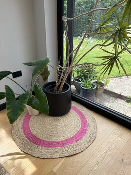 Pink Border Round Jute Rug, 2 of 3