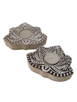Wooden Lotus Tea Light Candle Holder, Set Of Two, 2 of 3