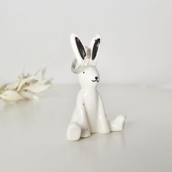 Monochrome Bunny Rabbit Ceramic Ring Stand, 2 of 4