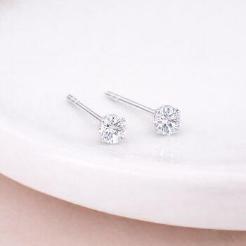 Sterling Silver April Cubic Zirconia Birthstone Micro Stud Earrings – 4mm, 2 of 11