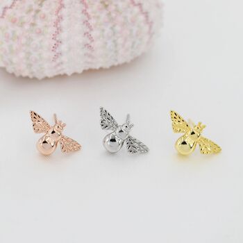 Sterling Silver Tiny Bumble Bee Stud Earrings, 7 of 12