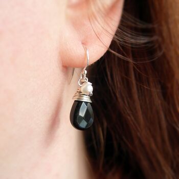 Black Agate And Pearl Earrings, 2 of 4