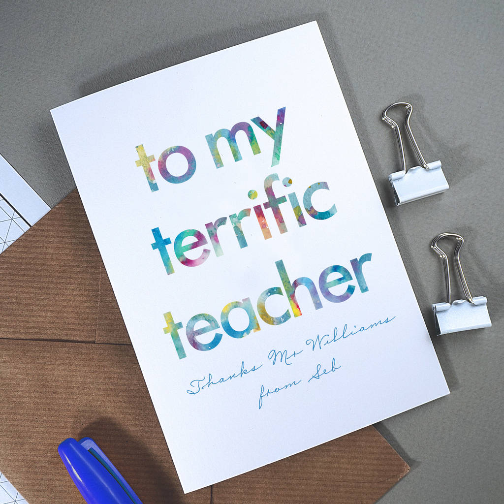 terrific teacher thank you card personalised by rich little things