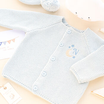 Personalised Pink Baby Girl Cardigan With Moon And Stars Embroidered Initial, 6 of 12