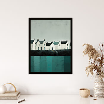 Scottish Harbour Morning Calm Teal Grey Wall Art Print, 4 of 6