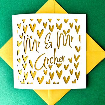 Papercut Hearts Mr And Mr Personalised Wedding Card, 4 of 5