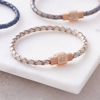 Personalised Leather Rose Gold Plated Clasp Bracelet, 2 of 8