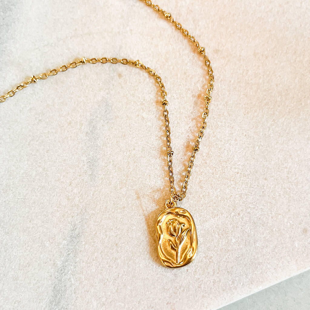 Embossed Tulip Pendant Necklace, 1 of 1