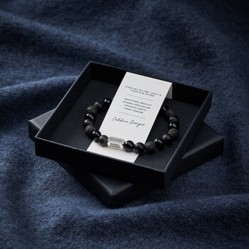 Personalised Men's Sterling Silver And Black Onyx Bead New Baby Bracelet, 6 of 6