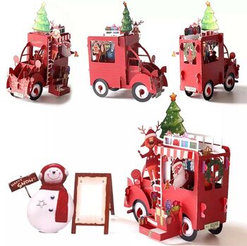 Pop Up 3D Christmas Card Santa Van And Snowman, 5 of 5