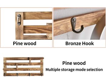 Three Tier Wall Mounted Wood Display Shelf With Hooks, 5 of 6