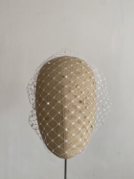 White Bird Cage Veil With Pearls 'Chloe', 4 of 8