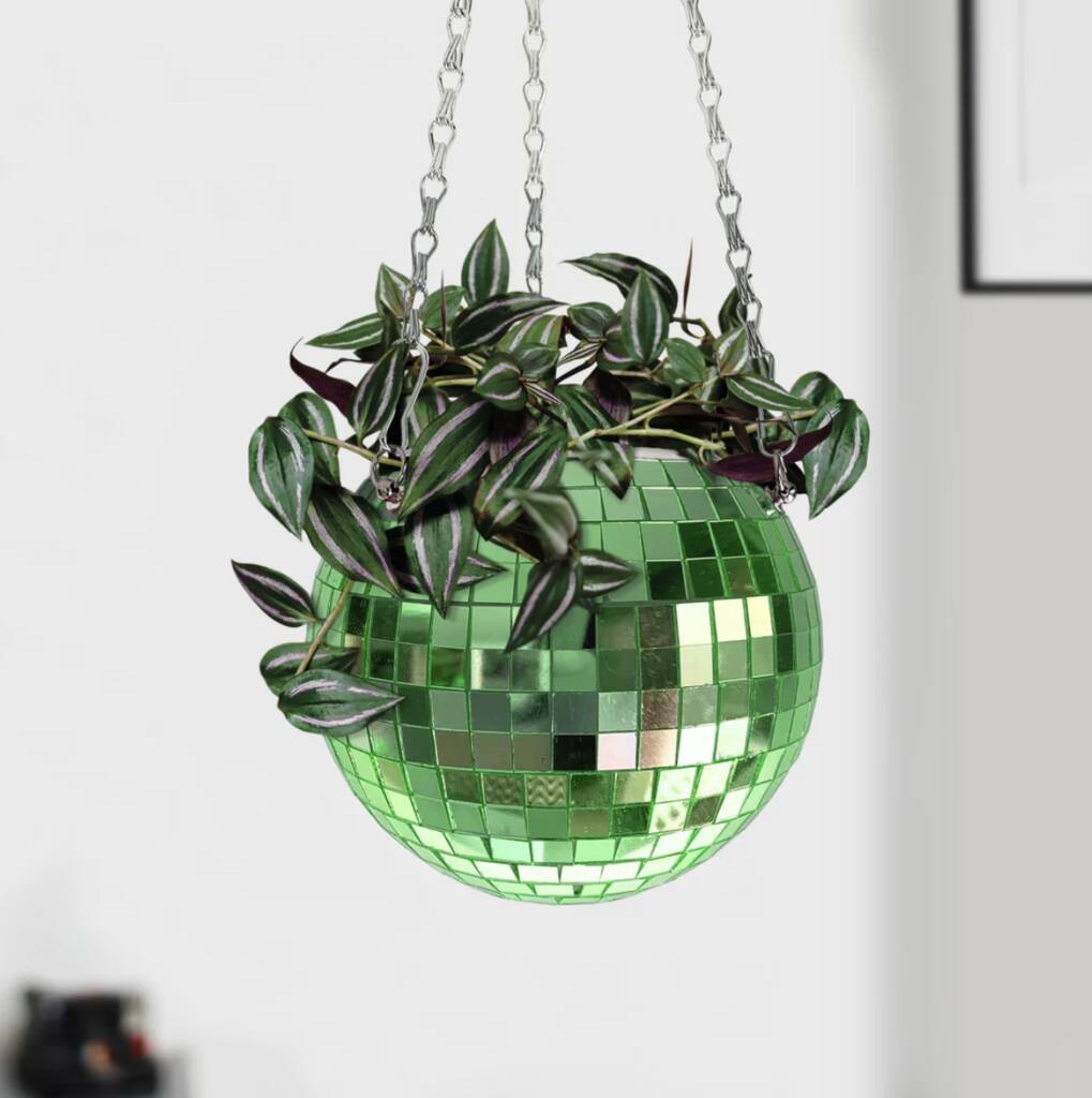 Pink/Silver Disco Ball Hanging Planter, 1 of 3
