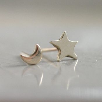 Tiny Solid 9ct Gold Star And Moon Stud Earrings, 2 of 8