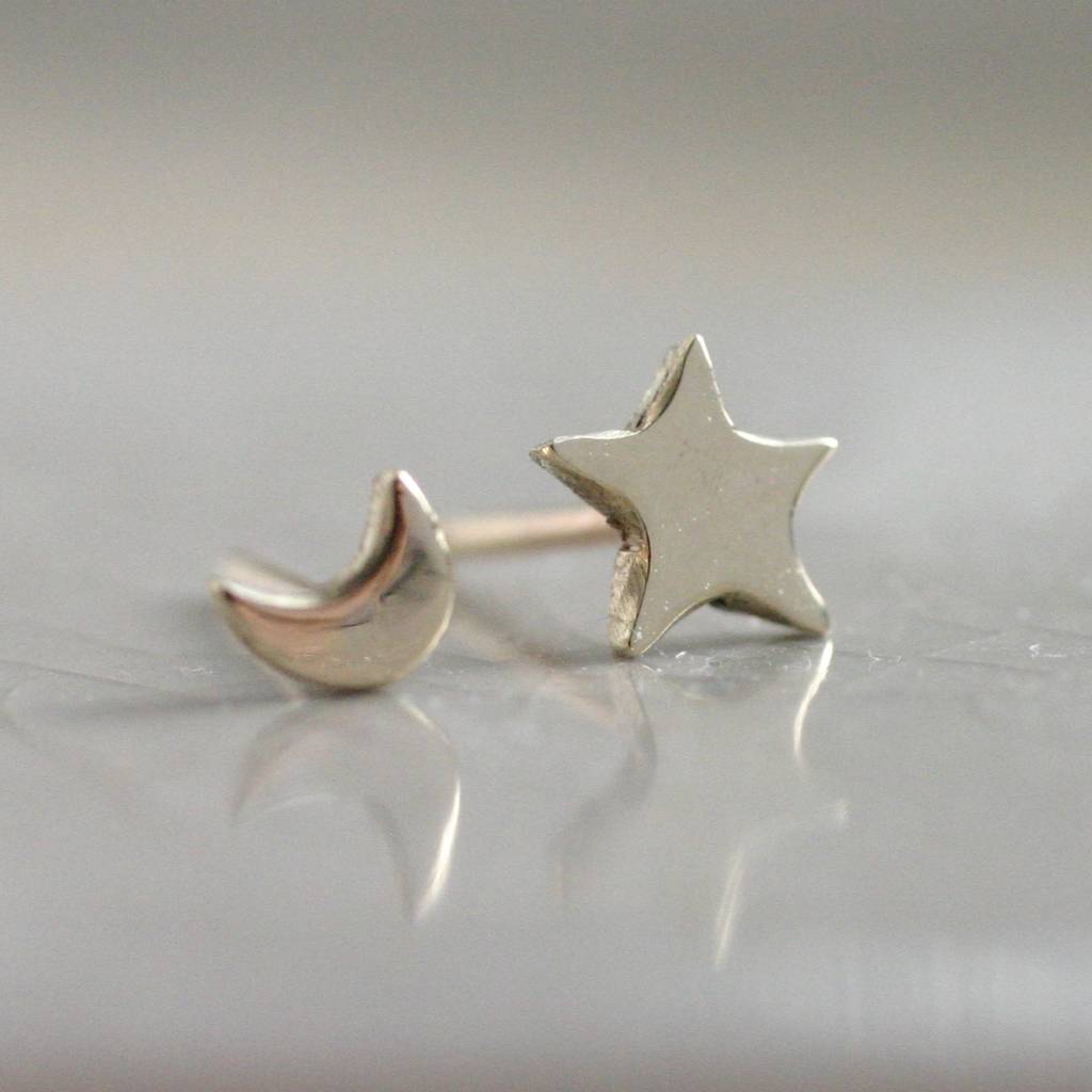 Tiny Solid 9ct Gold Star And Moon Stud Earrings By Jemima Lumley ...