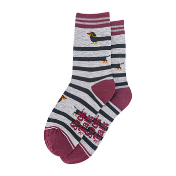 Women's Winding Sausage Dogs Bamboo Socks Red Grey Marl, 2 of 4