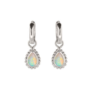 October Birthstone Opal Sterling Silver Huggie Hoop Earrings, 2 of 12
