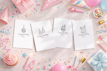 Pack Of Four Birthday Icons Celebration Cards, 2 of 6