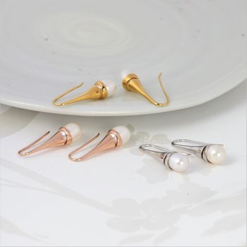 Cone Swirl Drop Earrings With Freshwater Pearl, 3 of 12