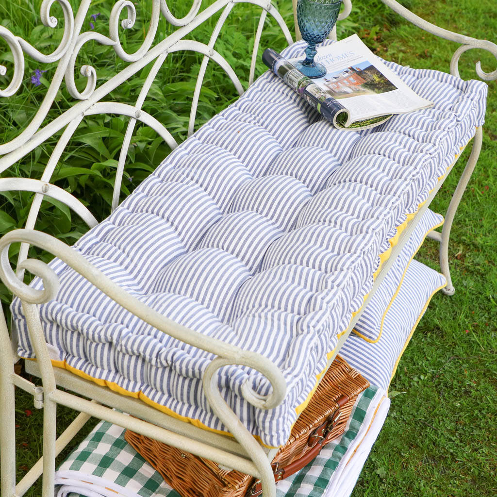 blue garden bench cushion