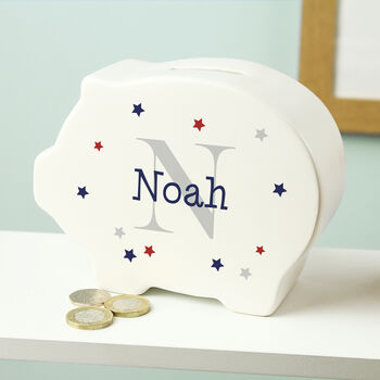 Personalised Stars Piggy Bank For Boy, 2 of 3