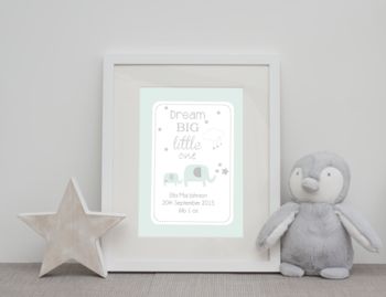 Personalised Dream Big Little One Elephant Print, 2 of 8