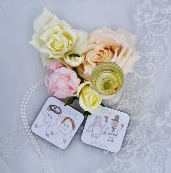 Wedding Day Coasters With A Child's Drawing, 2 of 5