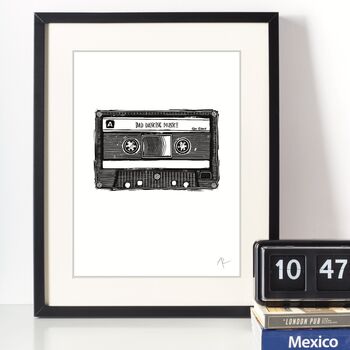 Personalised Linocut Cassette Tape Art Print, 4 of 12