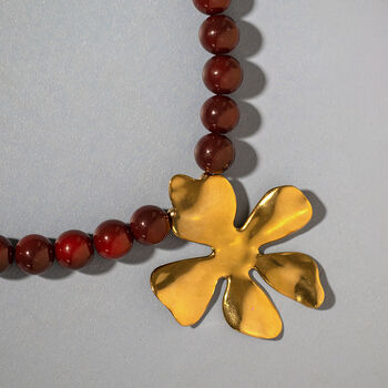 Red Wine Bead And Sculptural Flower Pendant Necklace, 4 of 6