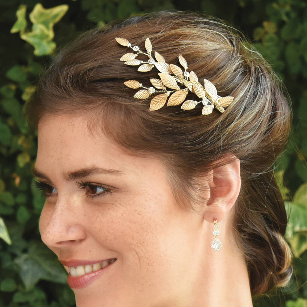 Bronze Enameled Botanical Bridal Hair Clip, 1 of 8