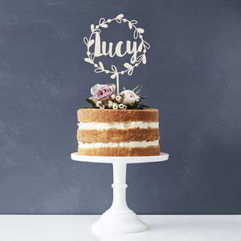 Personalised Floral Name Wooden Cake Topper, 3 of 6