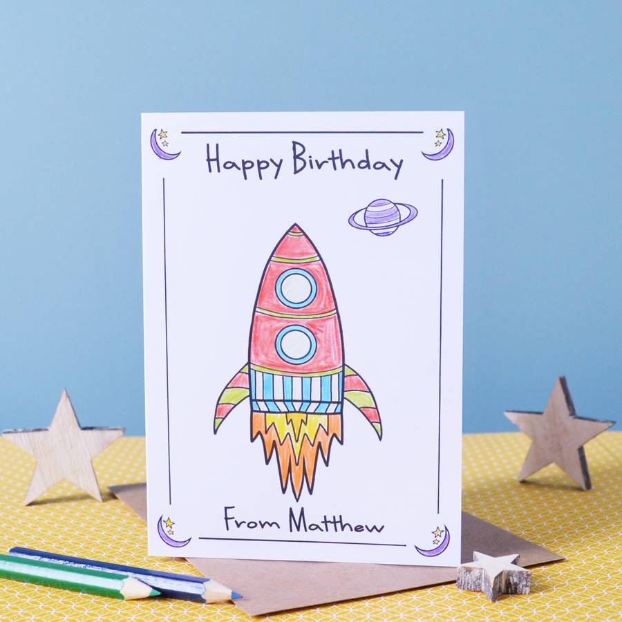 Personalised Colouring In Rocket Birthday Card By Make with Mum ...