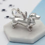 Sterling Silver Clip On Diamond Set Dachshund Dog Charm, thumbnail 1 of 2