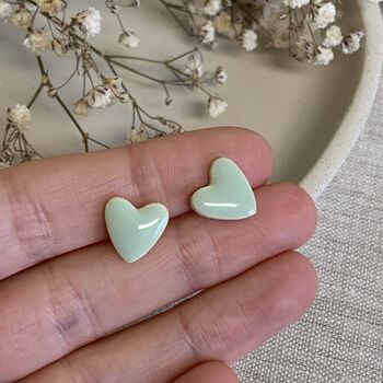 Mint Green Love Heart Clay Studs, 7 of 7